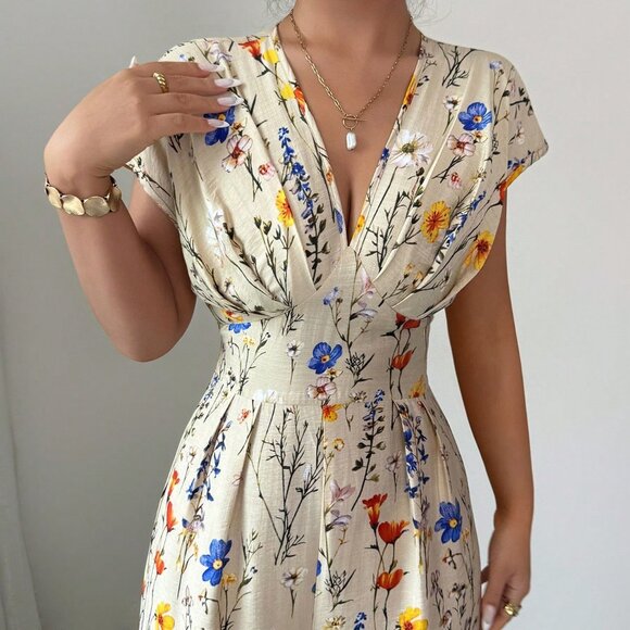 Apricot Boho Women's V-Neck Printed Jumpsuit - Picture 3 of 6